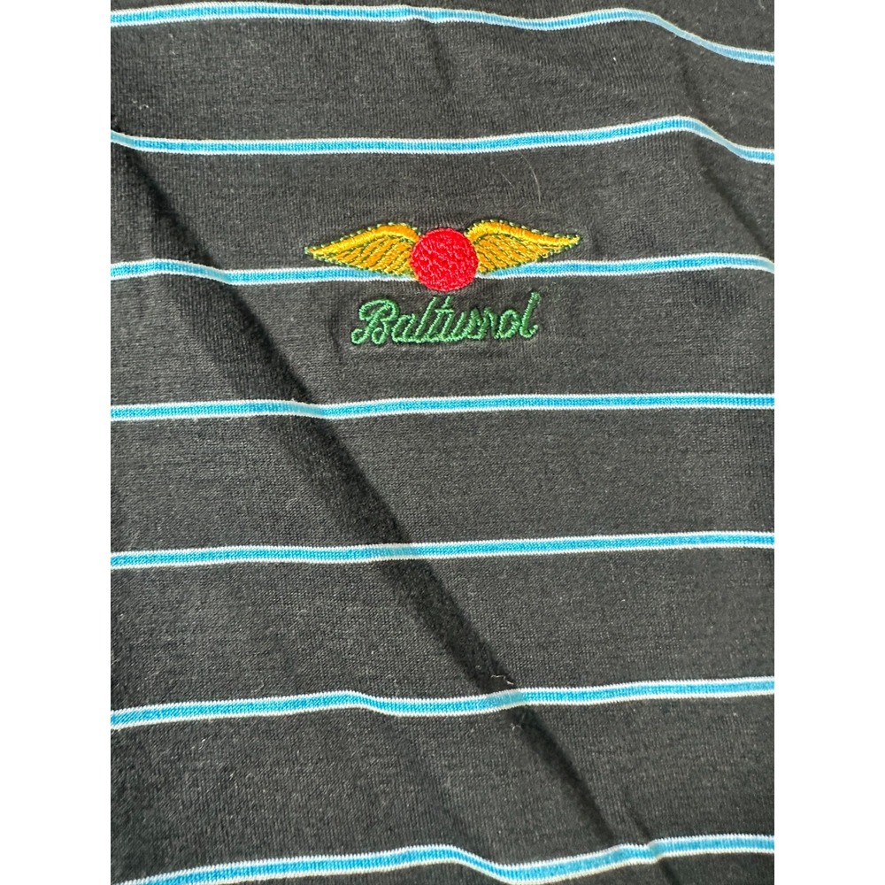 Peter Millar Polo Shirt Mens XL Black Blue Striped Baltusrol Logo Golf‎ Pullover - Picture 2 of 6